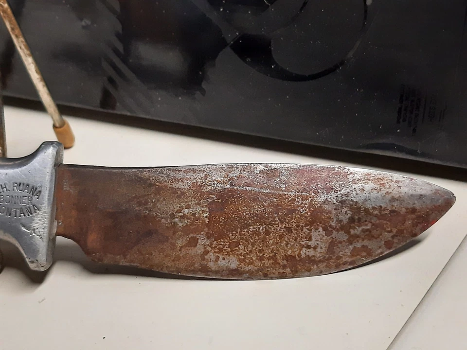 Vtg R.H. Ruana Bonner Montana Knife with Original Sheath M STAMP 4” Fixed Blade - Image 4 of 4