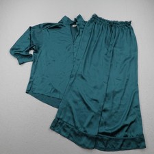 Free People Pajama Set Womens Medium Forest Pool Solid Days PJ Top Bottom Satin