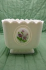 Vintage Fenton Milk Glass Violets In The Snow Planter, Signed V. Robinson