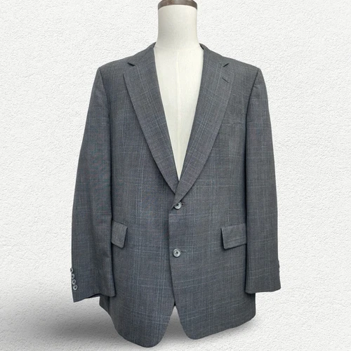 Hart Schaffner Marx Blazer Men 44L Grey Glen Plaid 2 Button Sports Coat USA Made - Picture 1 of 22