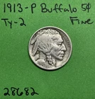 1913 P T2 Buffalo 🦬 Indian Head Nickel 5c Fine Type 2