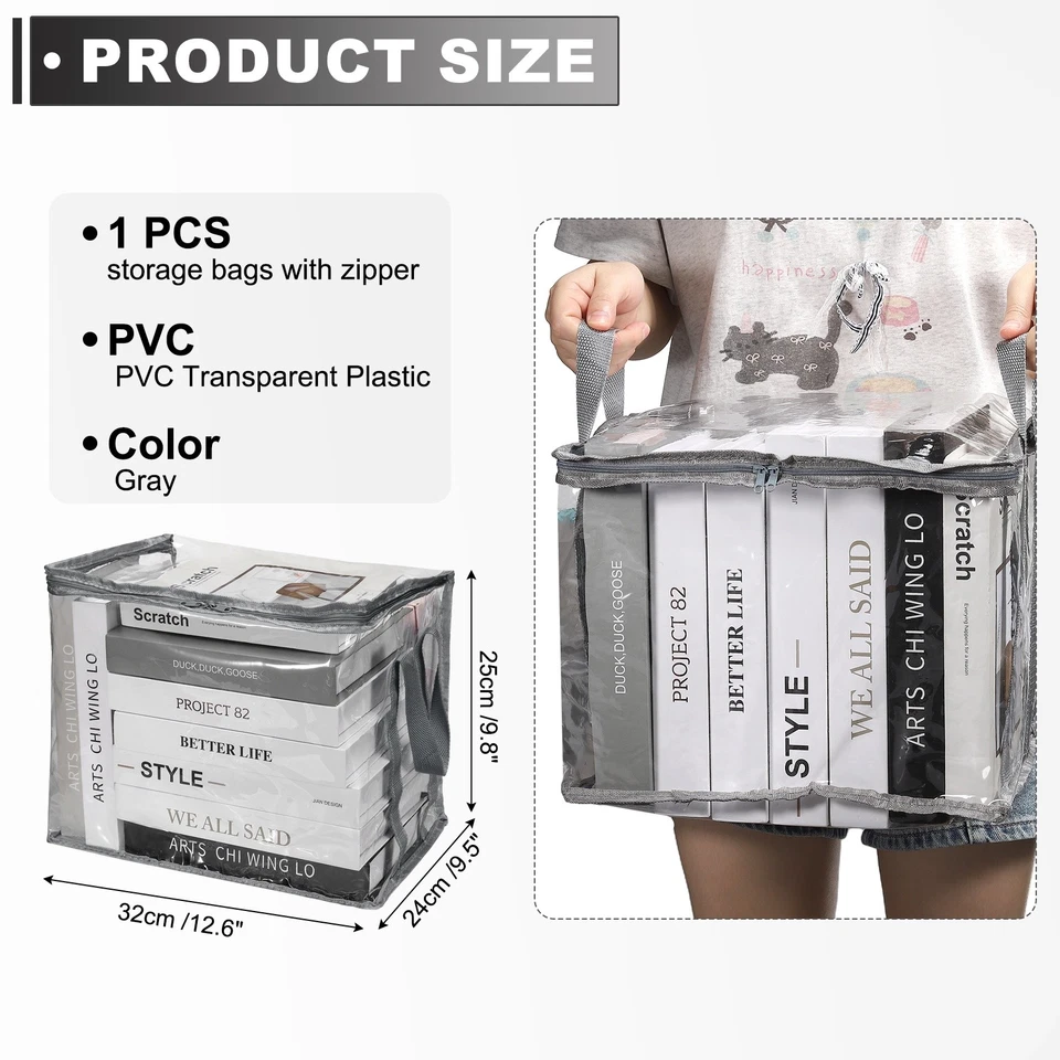 Bolsas de almacenamiento transparentes de 12,6 x 9,5 x 9,8 pulgadas, bolsas de almacenamiento de plástico con cremallera, M, gris Foto 2 de 4