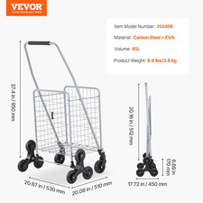 88Lbs Folding Shopping Cart Light-Weight Storage Stair Climbing Utility Cart wit