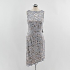 Eliza J Floral Lace Sheath Dress Womens Size 4 Blue Asymmetric Cocktail Wedding