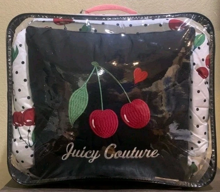 Juicy Couture Polka Dot & Red Cherries & Logos QUEEN Set Comforter,Shams &Pillow - Image 2 of 4