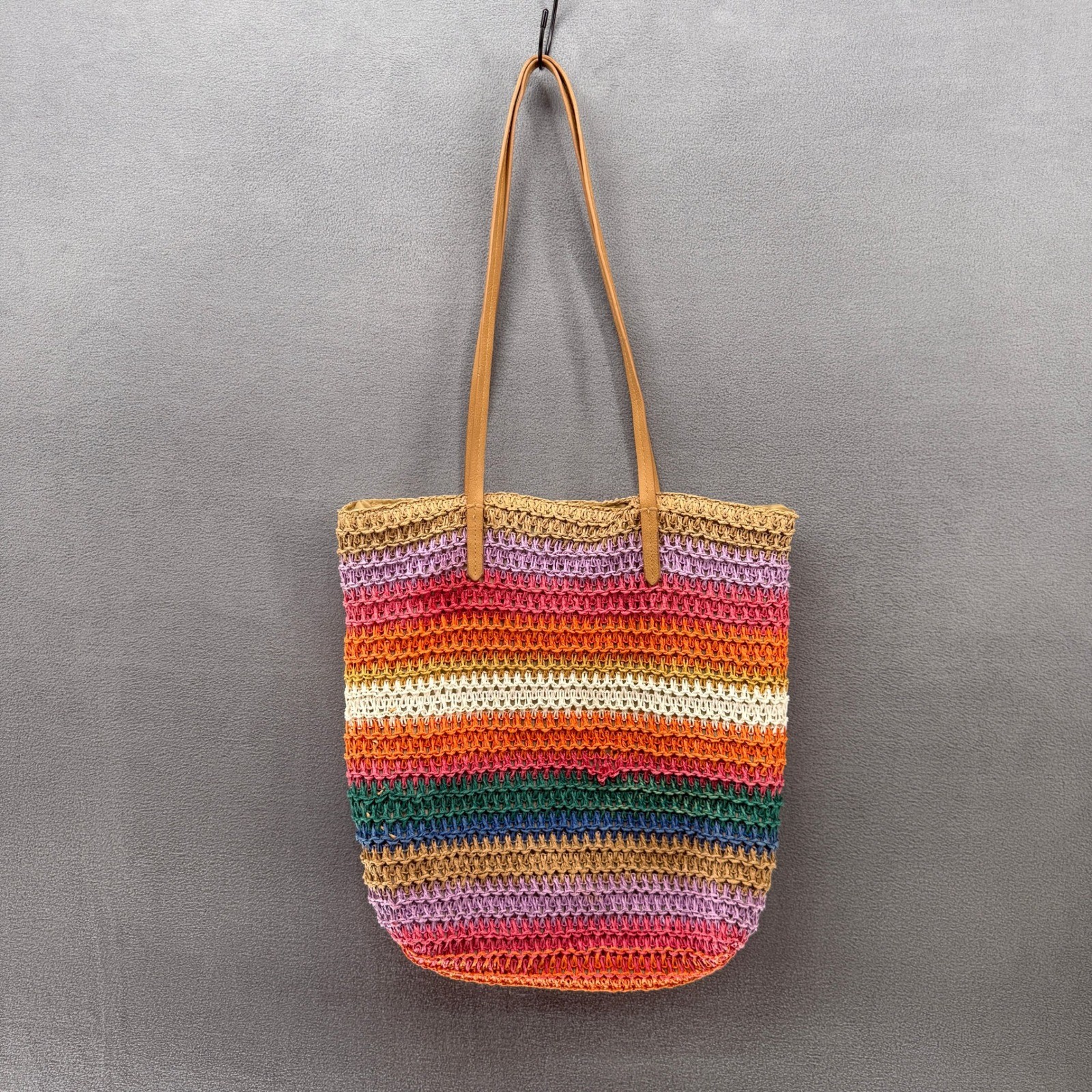 Straw Tote Bag Multicolor Striped Woven Boho Summer Beach Shoulder Bag