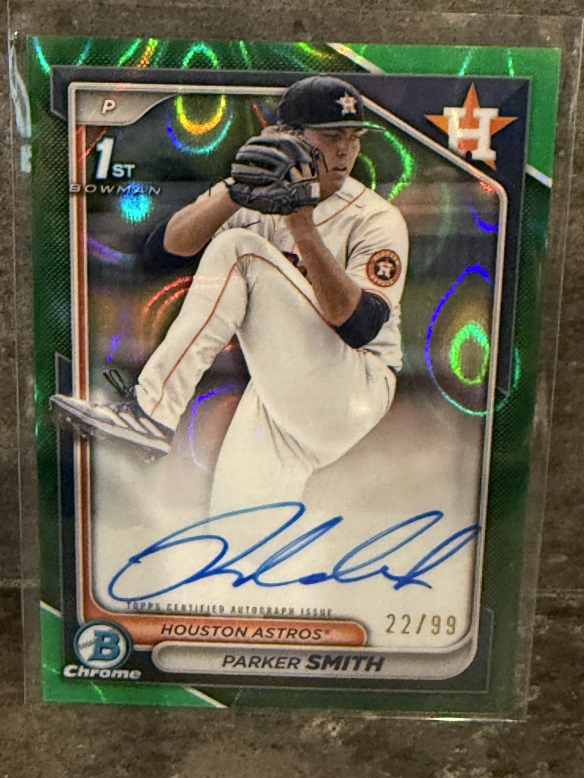 2024 Bowman Draft Chrome Prospect Autographs Parker Smith CPA-PSM Green Lava /99