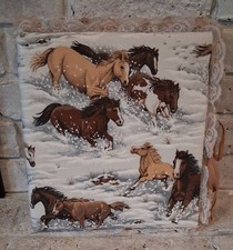 Handmade Western Horse Fabric 3 Ring Binder Scrapbook Album Lace Trim Ribbon Tie