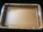 Vintage Pyrex 233N 3-Quart Clear Glass Baking Dish with Woven Basket Caddy