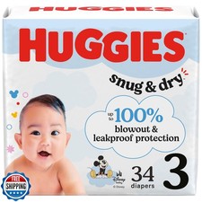 Huggies Size 3 Diapers, Snug and Dry Baby Diapers, Size 3 16-28 lbs , 34 Cou