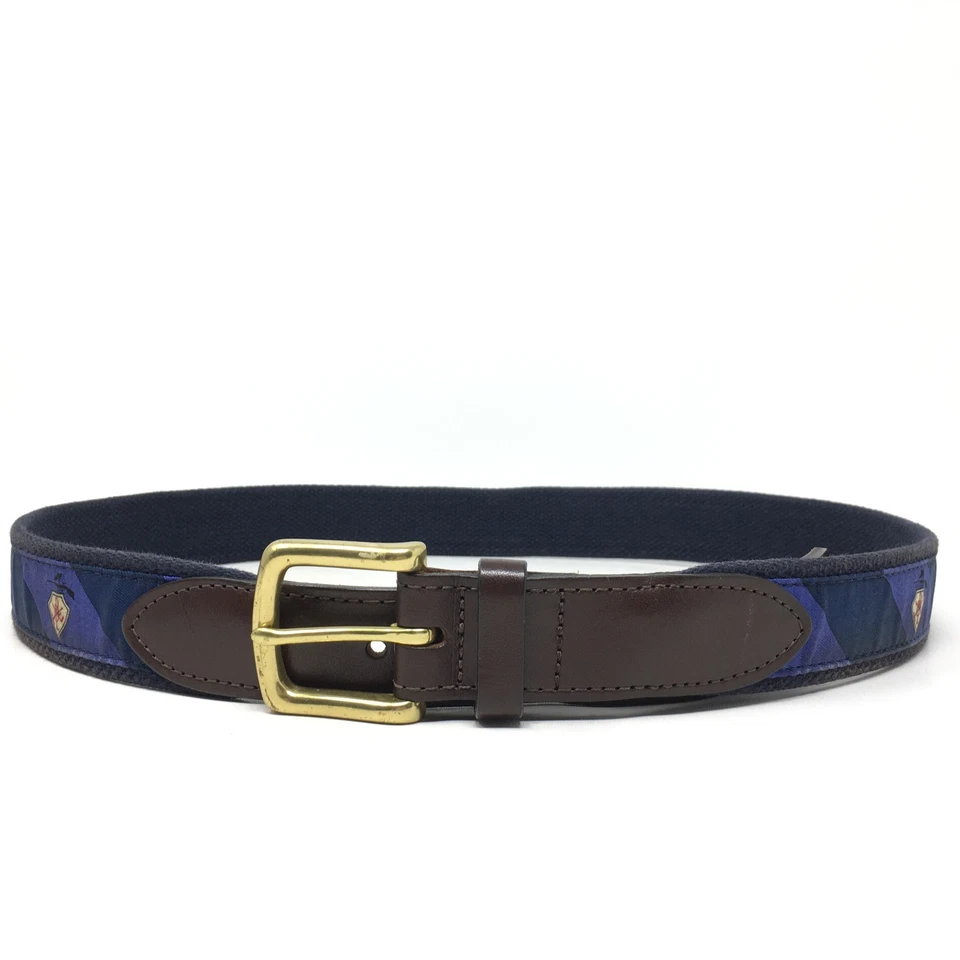 Cinturón de golf Vineyard Vines para hombre talla 38 azul tema de golf cuero marrón hebilla de latón Foto 2 de 4