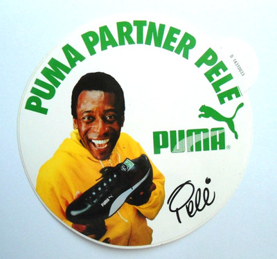 Werbe-Aufkleber Pele Puma Sportswear Partner Pelé Fussball WM Brasilien 80er
