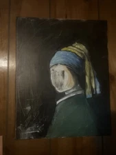 modern girl with pearl earrings abstract cubism 11x14 oil painting on canvas