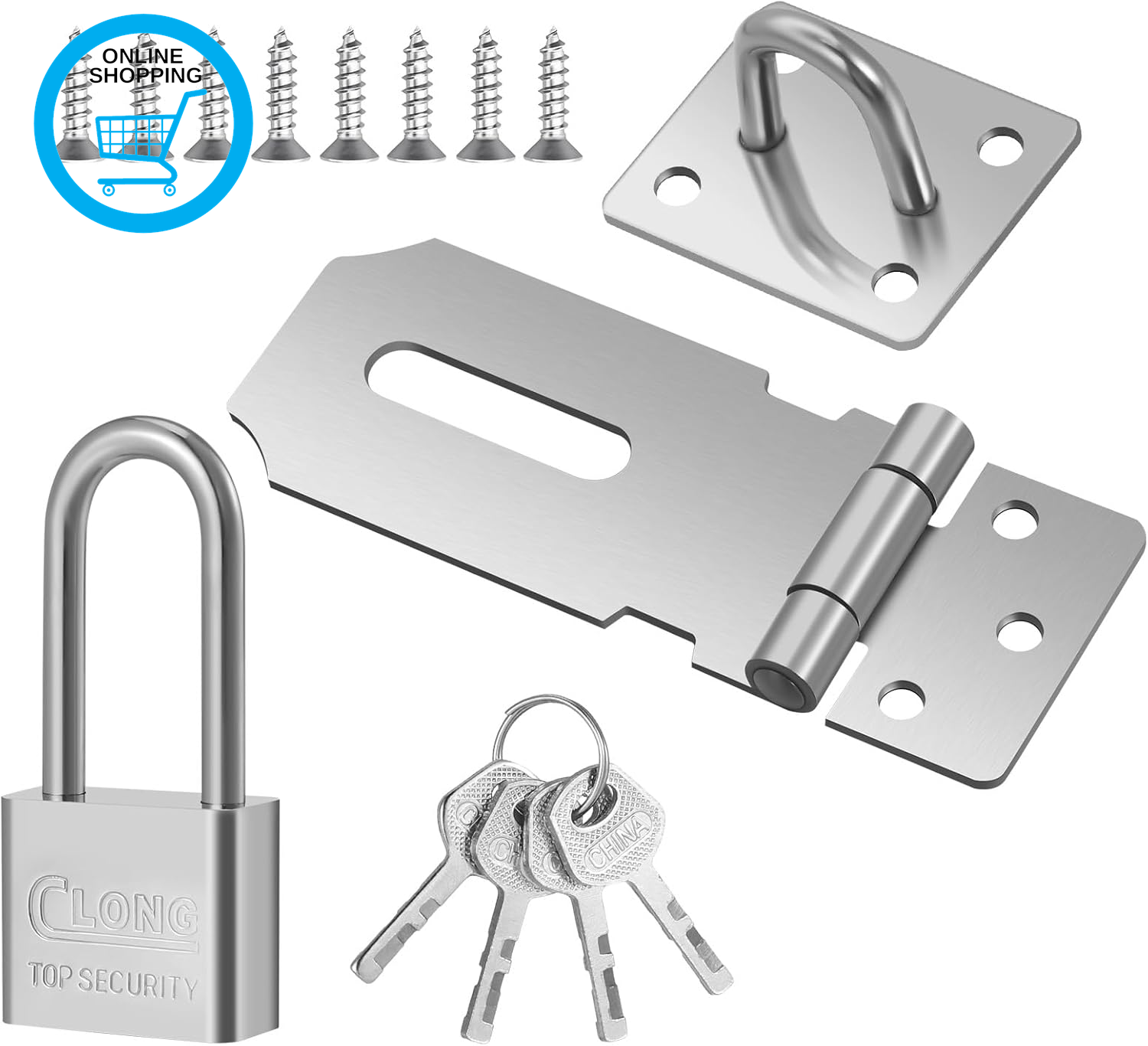 Door Hasp and Staple with Padlock, Heavy Duty Shed Lock Hasp and Latch