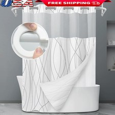 Shower Curtain W/ Snap On Liner No Hooks Required Sheer Privacy Mesh Panel New
