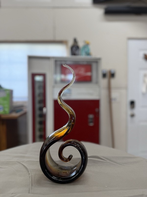Pier 1 Murano Style Sculpture Amber Fire Swirl Dancing Glass Flame Vintage 13"