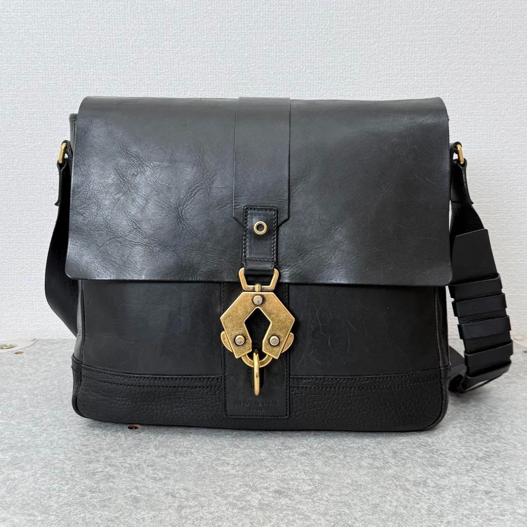 Borsa a tracolla messenger usata originale YVES SAINT LAURENT Jackie raccordi in metallo