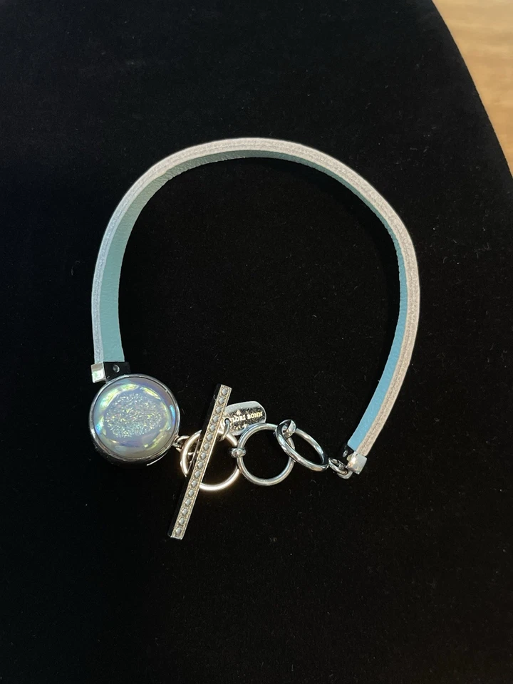 Pulsera Lori Bonn Sterling 925 Slide Charm Plata Cuero Palanca Cuero Azul Foto 4 de 4