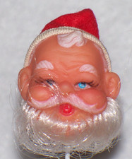 VINTAGE MID CENTURY SANTA CLAUS RUBBER FACE CHRISTMAS ORNAMENT PICK