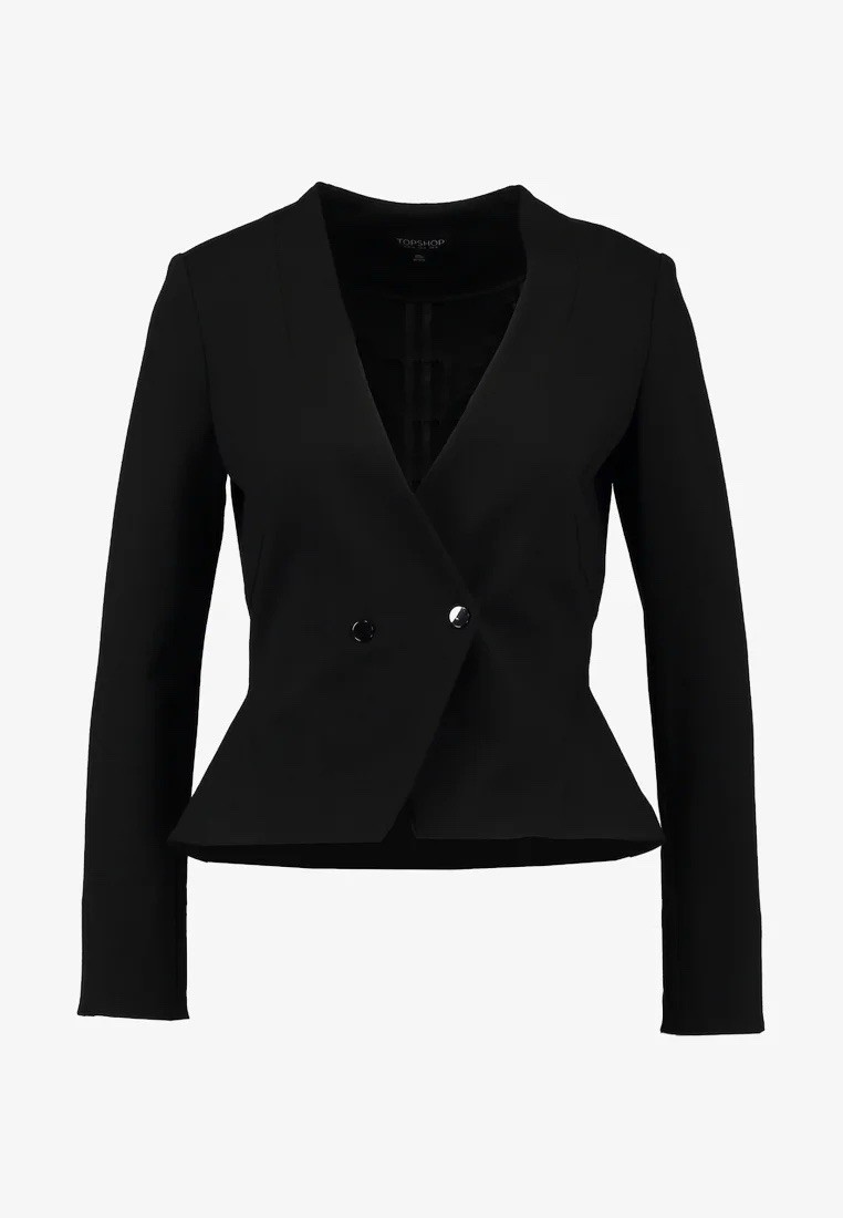 Topshop Black Wrap Blazer Jacket Long Sleeve Double Button Tailored Size US 8