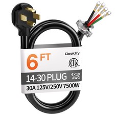 6 ft 4 Prong Dryer Cord 30Amp 10 Gauge NEMA 14-30P Power Replacement Black