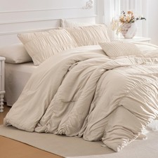 Oversized King 120 x 98 Bed Comforter Set- Wheat Ruched Boho Comforter Set fo...