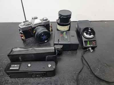 MINOLTA CAMERA LOT! UNTESTED - Auto Winder, Flash, Aperture Guage, Extension...