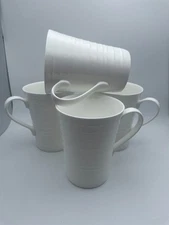 Mikasa Swirl Bone China White Coffee Mugs 4 1/2" Tall Ridged Design 12oz S/4 B47