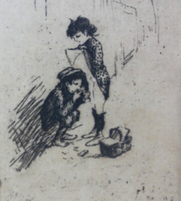 Oscar BÖGEL (1871-1964) antike Radierung: ''Honni soit qui mal y pense''