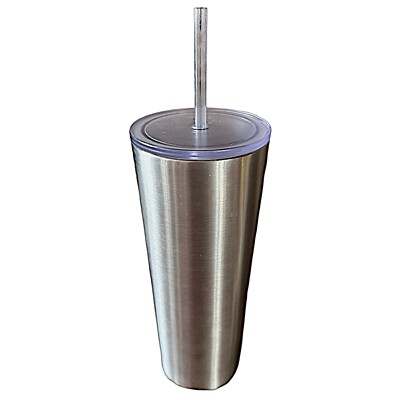 STARBUCKS Stainless Steel Silver Tumbler Cup 24 Oz Clear Straw