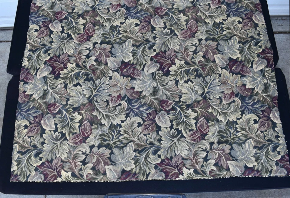 Tapestry Burgundy Gold Green Leaves Thick Upholstery Fabric 54" x 1 Yd 29" New - Image 2 of 4