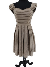 Marc NY Woman Brown Strips Sweetheart Fit&Flare Dress Size 4 Lined Pleat Raw Hem