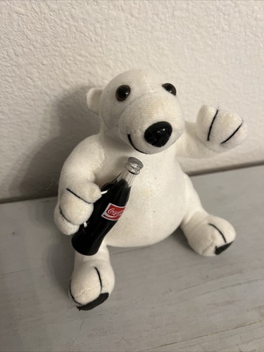COCA COLA BÄR WEISS STOFFTIER PLÜSCHBÄR MIT MINI KUNSTSTOFF KOKSFLASCHE (GEBRAUCHT) - Bild 3 von 12