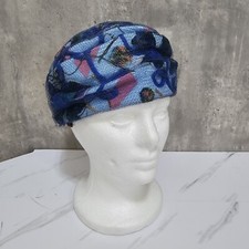 AMY New York Vintage 60s Midcentury Turban Hat Blue Floral Mash Church Derby