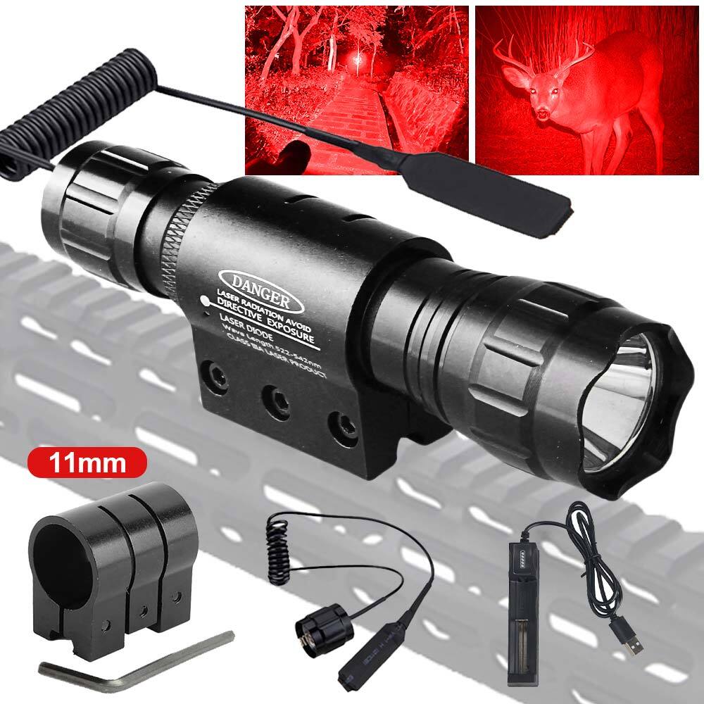 Tactical Red/Green/White LED Light Flashlight Night Hunting Observation, Fishing