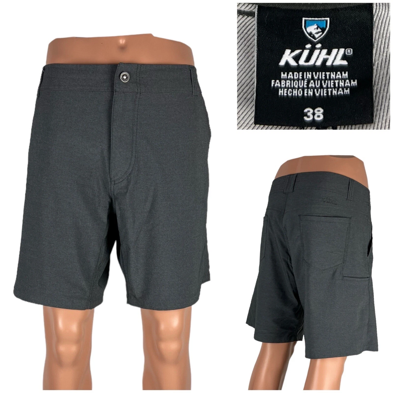KUHL Shift Amphibia Shorts Mens 38 Gray Hybrid Lightweight Hiking Outdoor Nylon