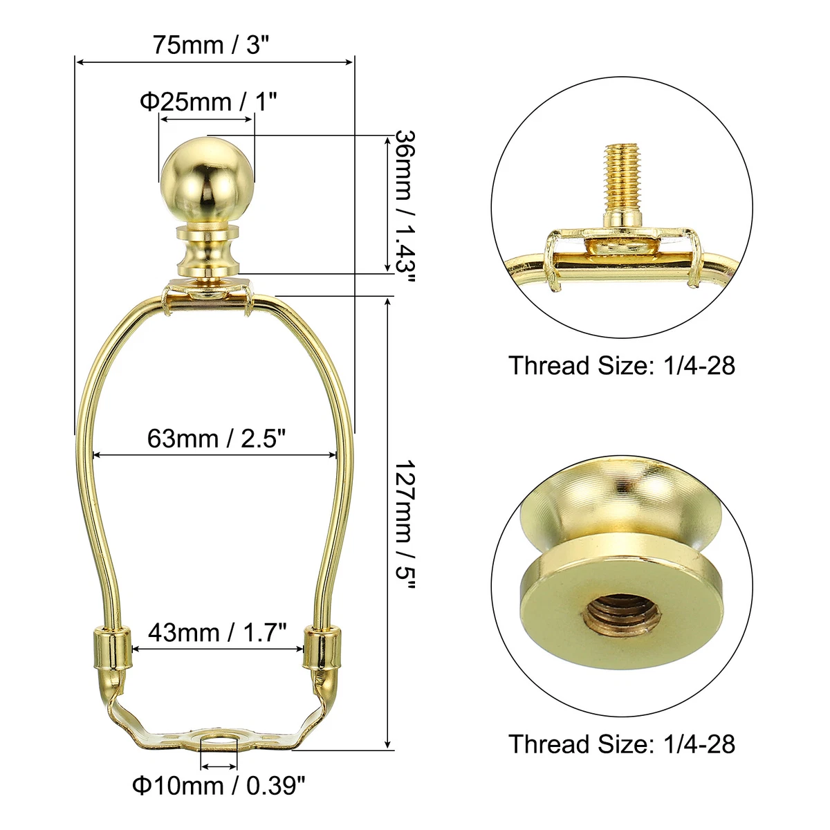 2 Set 5 Inch Lamp Harp Kit with Finial Lamp Shade Bracket Holder