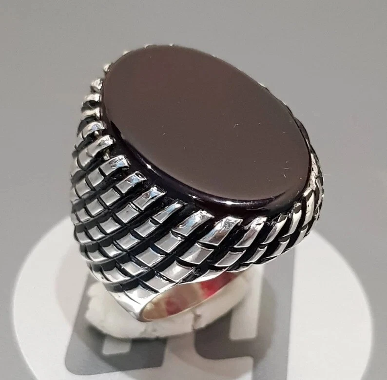 Anillo marrón yemení Aqeeq para hombre anillo llamativo anillo antiguo de piedras preciosas Foto 2 de 4