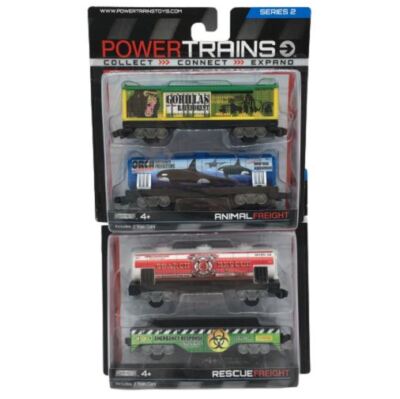 2 Packs Power Trains Series 2 Animal Freight and Rescue Freight 4 Train Cars NEW