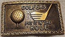 Brass Golf Club Ball Golfer Golfing Humor Funny Gift 1970s Vintage Belt Buckle