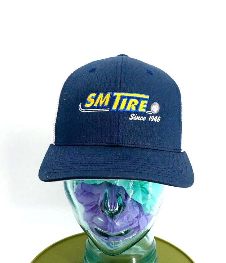 SM Tire Since 1946 Blue Yellow White Mesh Flex Fit Cap