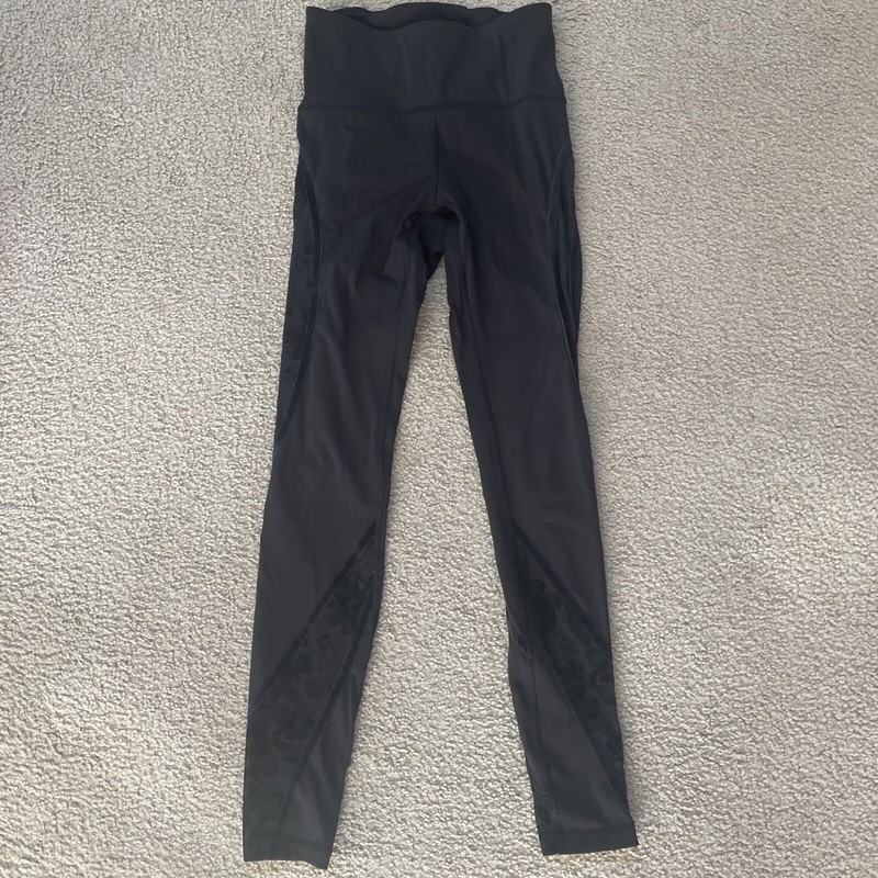 Lululemon Wunder Under High-Rise Tight Flocked 28" black floral mesh leggings 4