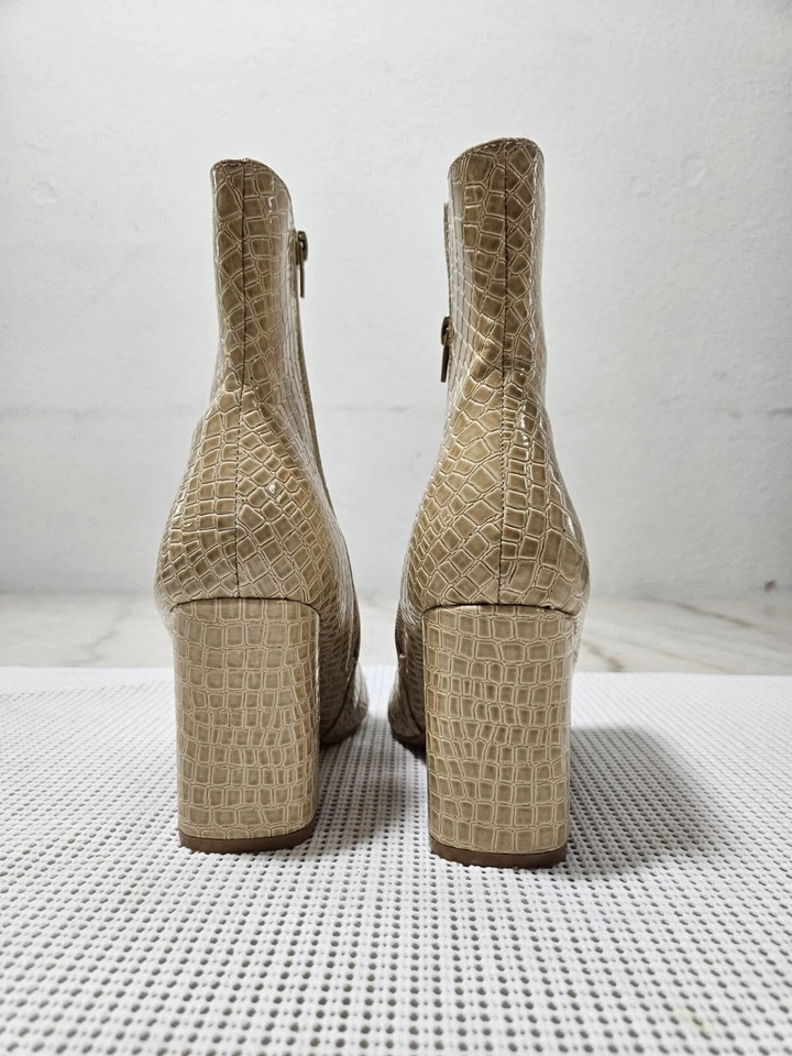 Boohoo Botines Para Mujer Talla 5 Tacón Bloque Cocodrilo Repujado Beige Imitación Cuero Foto 3 de 4