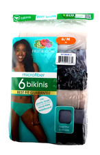 FRUIT of the LOOM 6-pack Size 6 M Soft Microfiber Multi-Color Women Bikinis