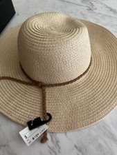 NWT H M straw w/shimmer Girl's Sun Hat w/suede braided trim-sz 8-12 yrs