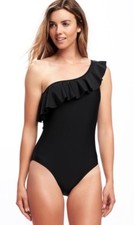 Old Navy Women's Ruffled One-Shoulder Swimsuit Size S- Black- NWT