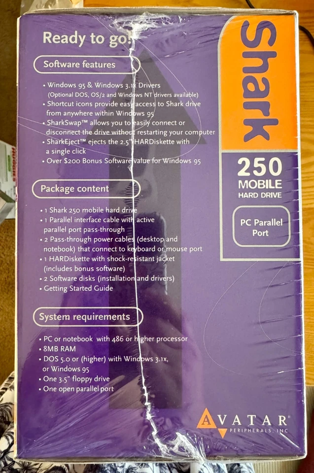 NIB Vintage Avatar Shark Portable External Hard Drive Storage PC Parallel Port - Image 4 of 4