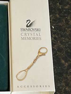 SWAROVSKI Signed Crystal Memories Tennis Racket Keyring Keychain
