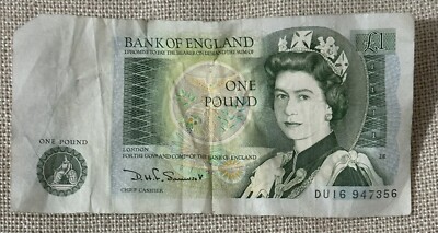 Bank of England - One Pound BANK NOTE - Queen Elizabeth II - Sir