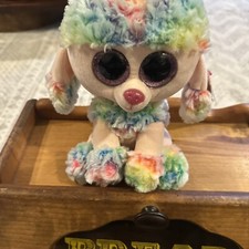 Ty Beanie Boos RAINBOW Poodle 10" Plush Stuffed Dog Big Eyes Tie Dye Toy 2017